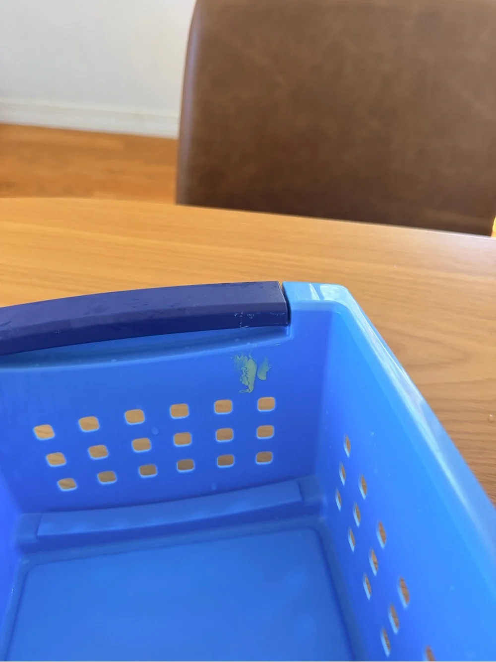 Blue Plastic Storage Basket with Dark Blue Handles - Home Accents